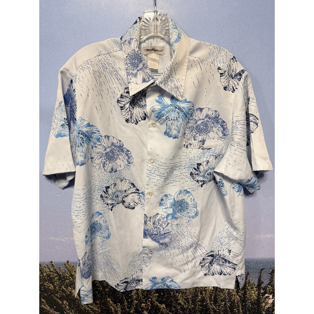 1970s Vintage Tori Richard Polyester Mens Hawaiian Floral Pocket Shirt LG USA - Picture 1 of 4